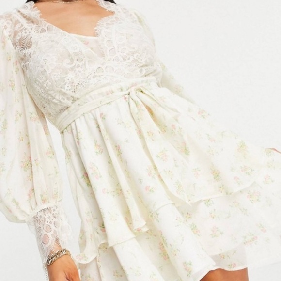 ASOS Dresses & Skirts - ASOS Mini Dress US 10 Coquette Cottagecore Dress Lace Floral Wrap Dress